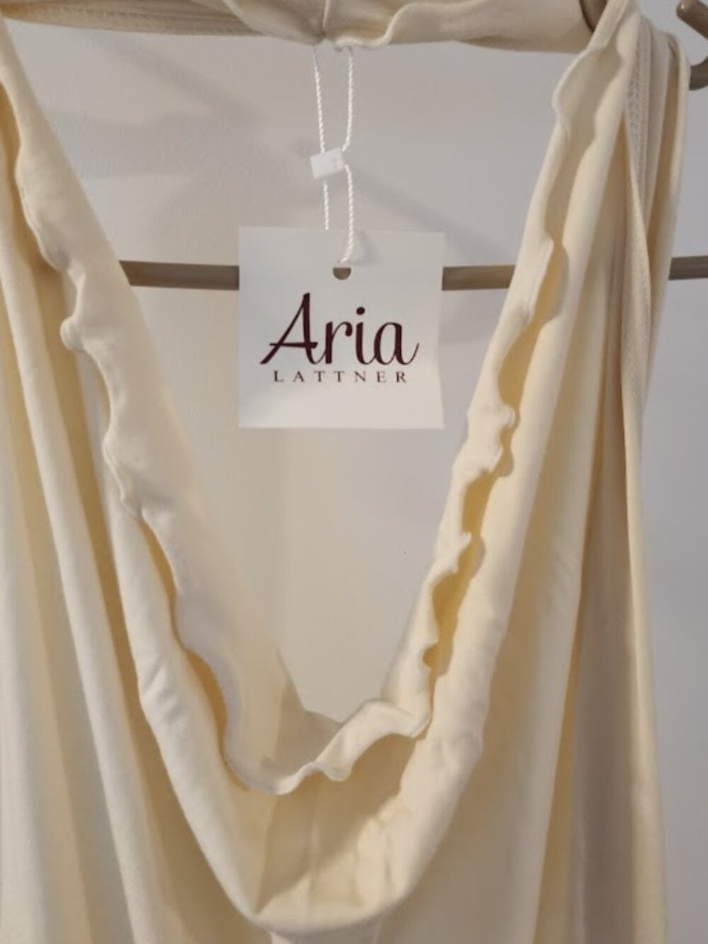 NWT Aria Lattner Cream Draped Cowl Halter Backless Wide Leg Jumpsuit